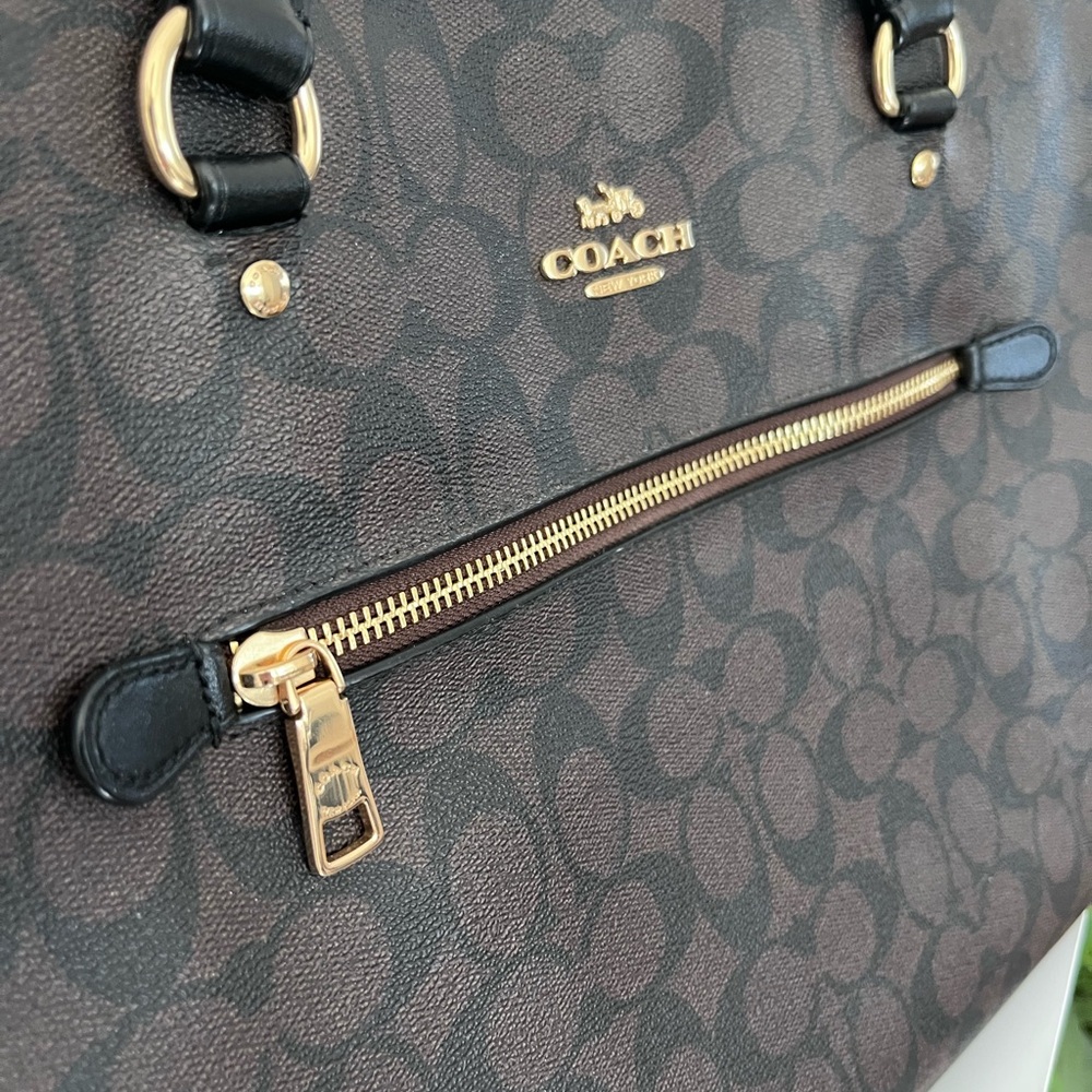 COACH outlet Tote Shoulder Bag 79609 Black Leather H5.5xW14.1xD3.1 In - Picture 5 of 12